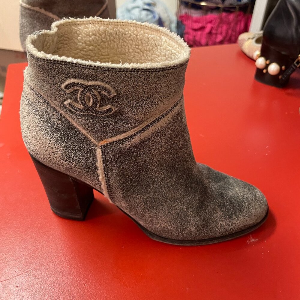 Chanel Gray Ankle Boots Suede Sophistication
